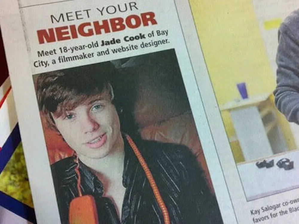 The MLive newspaper article featuring Jade as a young developer.